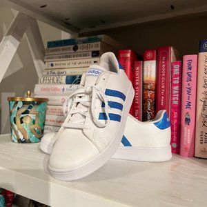 Adidas Grand Court K Blue Sparkle Sneakers NWOT